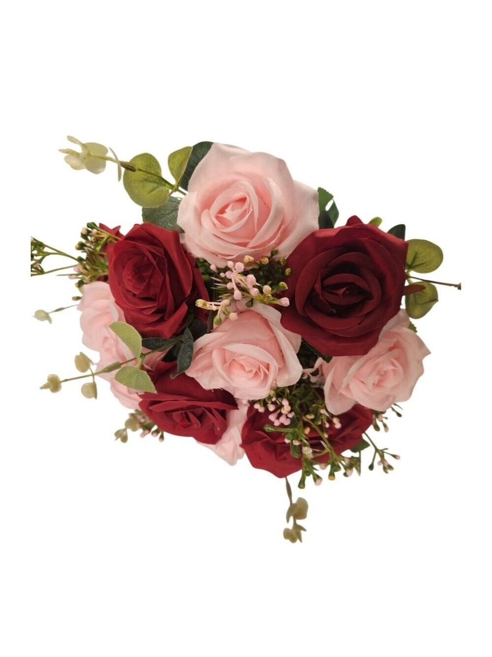 Red Pink Rose Faux Flower Bouquet Wedding Artificial Floral Decor